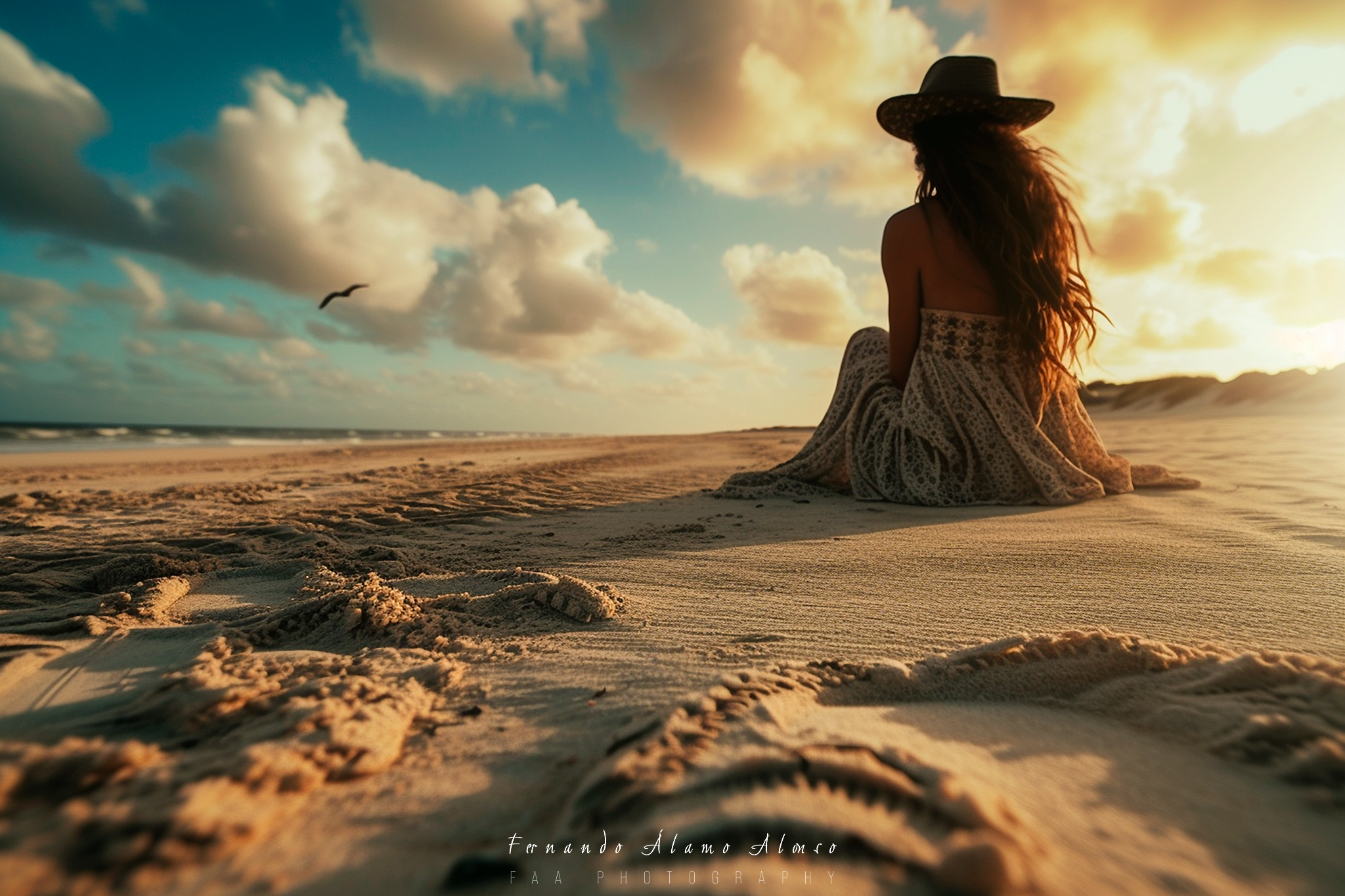 Mujer con Sombrero en la Playa XI