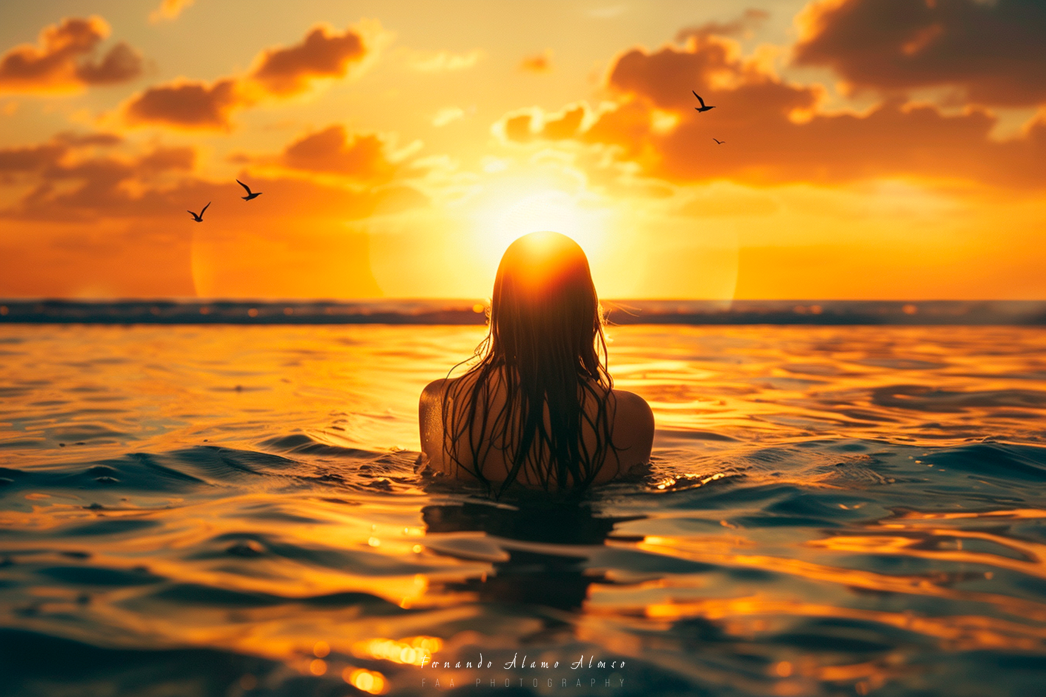 Mujer en el Mar Mirando al Horizonte I